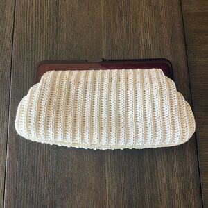 Vintage 50’s/60s white knit n brown lucite clutch